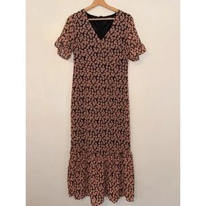 Forever 21 Black and Pink Floral Midi Dress